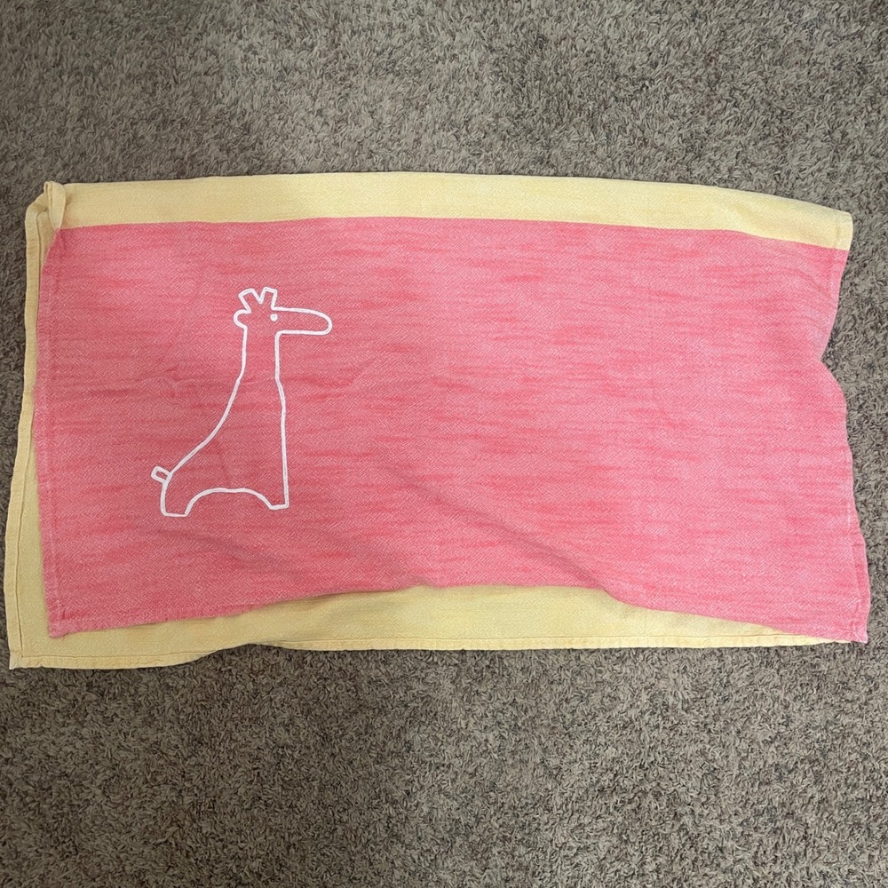 The Land of Nod Pink Yellow Giraffe Baby Toddler Blanket‎ 43"X36"